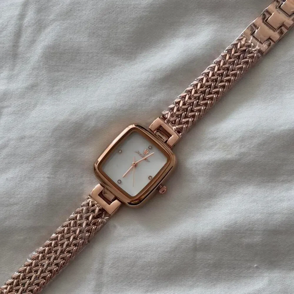 Women’s Rose Gold Square Watch White Dial Luxury Mesh Band Elegant Waterproof - Picture 3 of 6